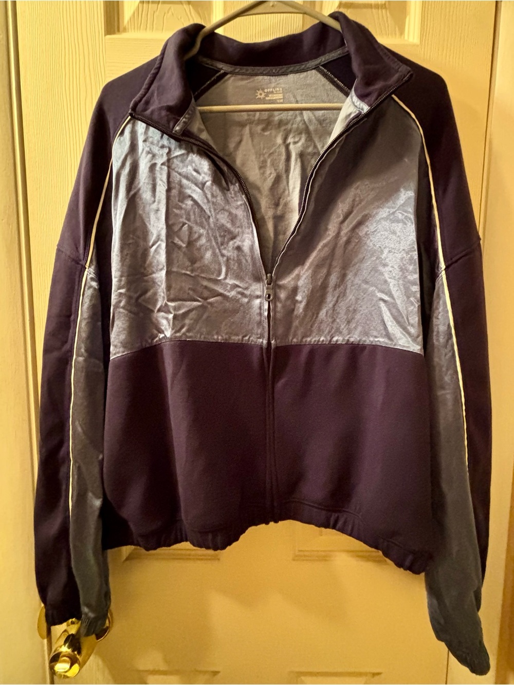 Offline Aerie Women’s Two-Tone Metallic Zip-Front Jacket - Navy/light blue